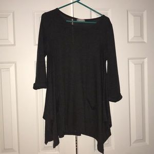 dark grey 3/4 sleeve asymmetrical blouse